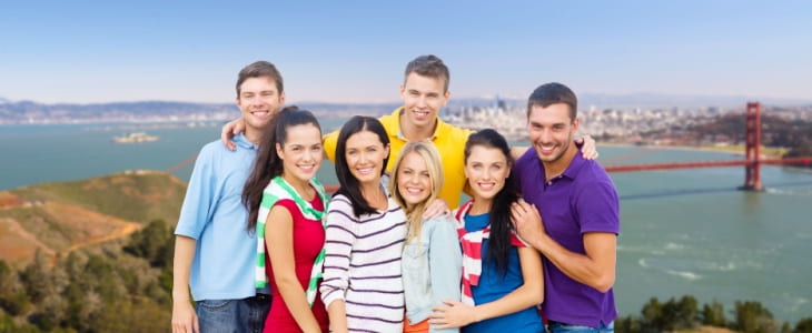 Group of happy tourists in San Francisco
